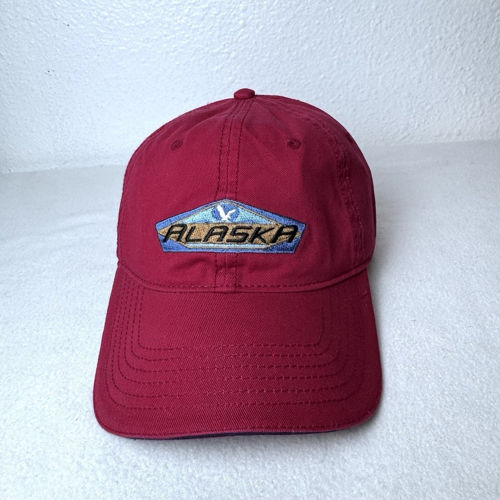 Red Alaska Strapback Hat By Sherry Mfg Co Adjustable Strap Cap Souvenir Eagle